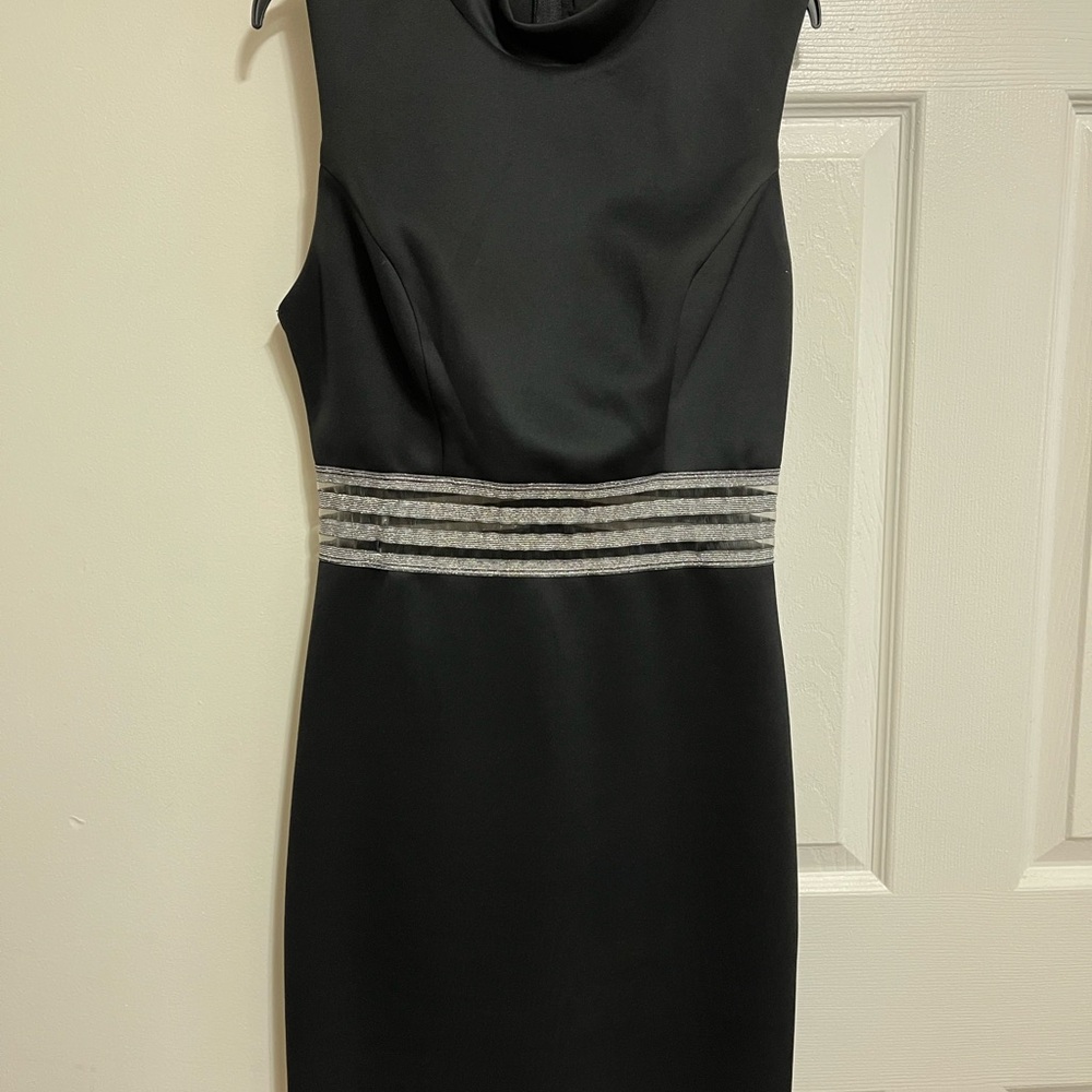 Elegant Black Sleeveless Dress with Silver Accents | Size 9